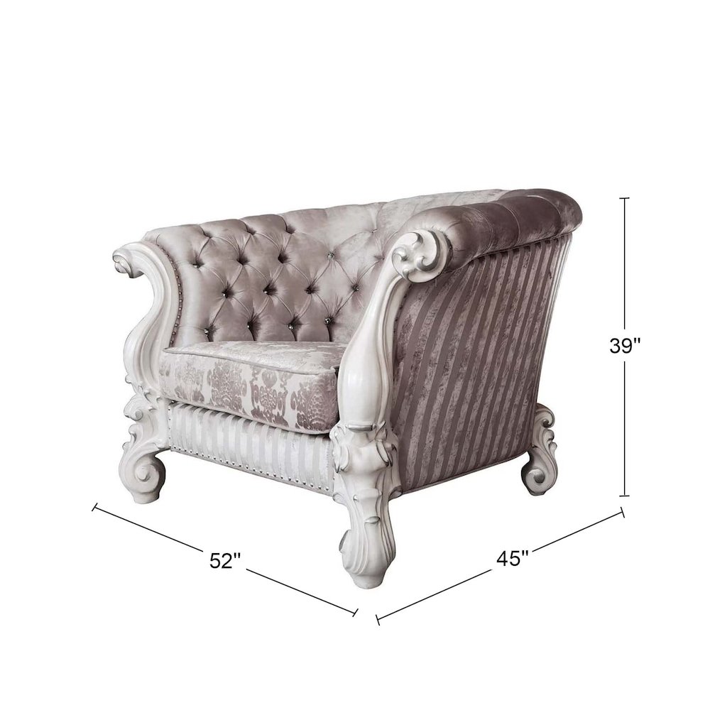 Versailles  Chair w/2 Pillows in Ivory Fabric & Bone White Finish. Picture 3