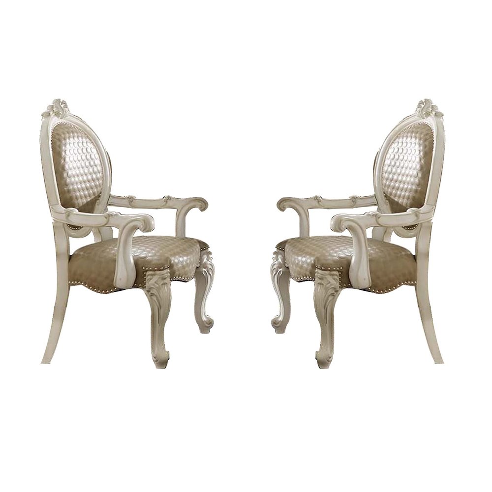 Versailles Arm Chair (Set-2) Synthetic Leather & Bone White. Picture 1