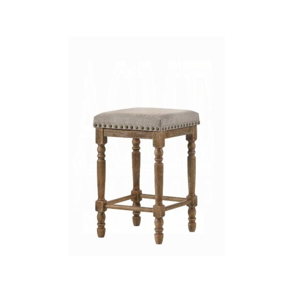 Farsiris Counter Height Stool (Set-2) Beige Fabric & Weathered Oak. Picture 1
