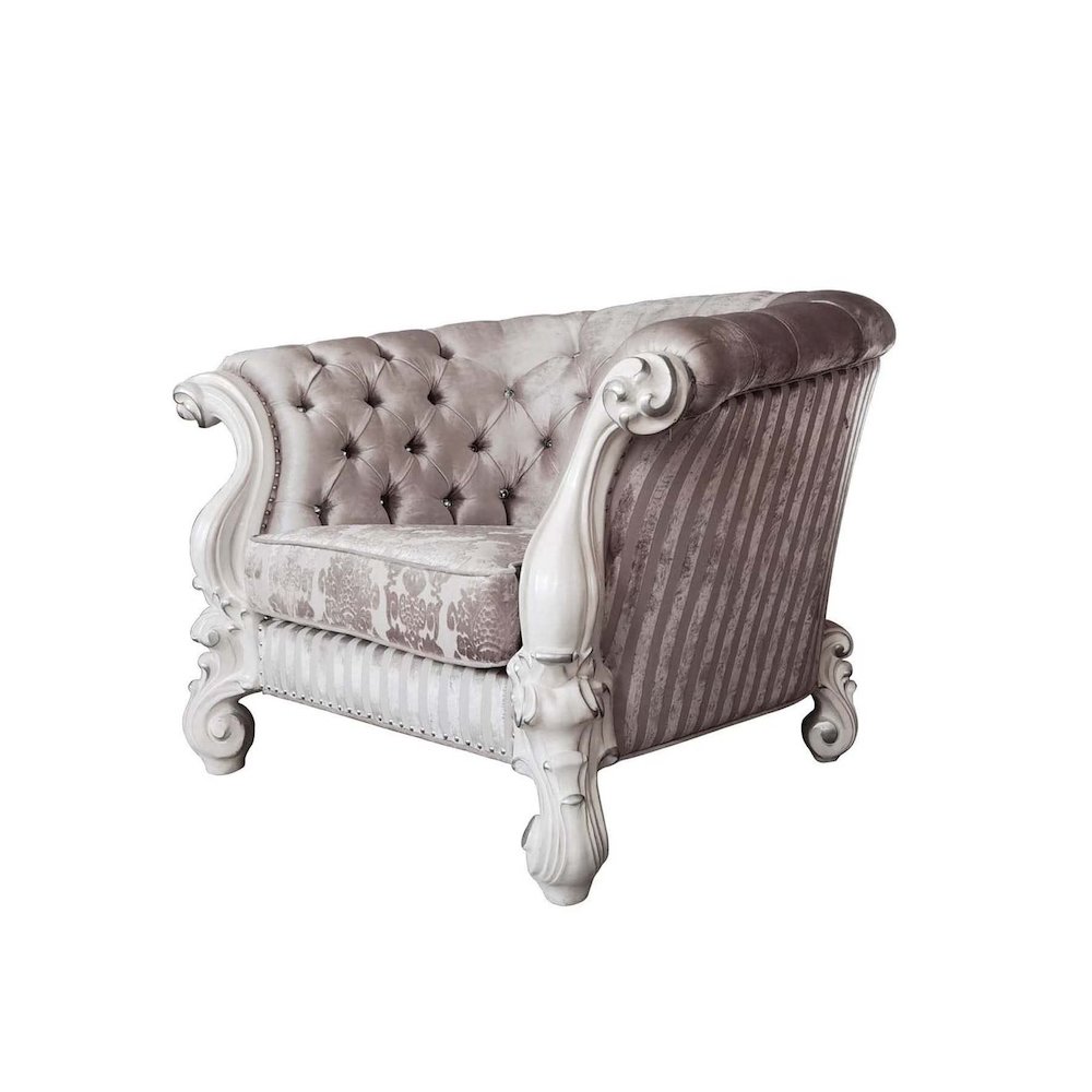 Versailles  Chair w/2 Pillows in Ivory Fabric & Bone White Finish. Picture 1