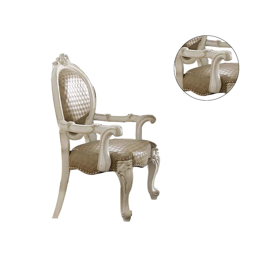 Versailles Arm Chair (Set-2) Synthetic Leather & Bone White. Picture 4