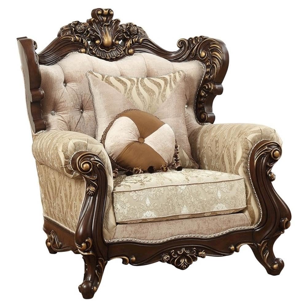 Shalisa Chair w/2 Pillows(Same LV01587) Fabric & Walnut. Picture 1