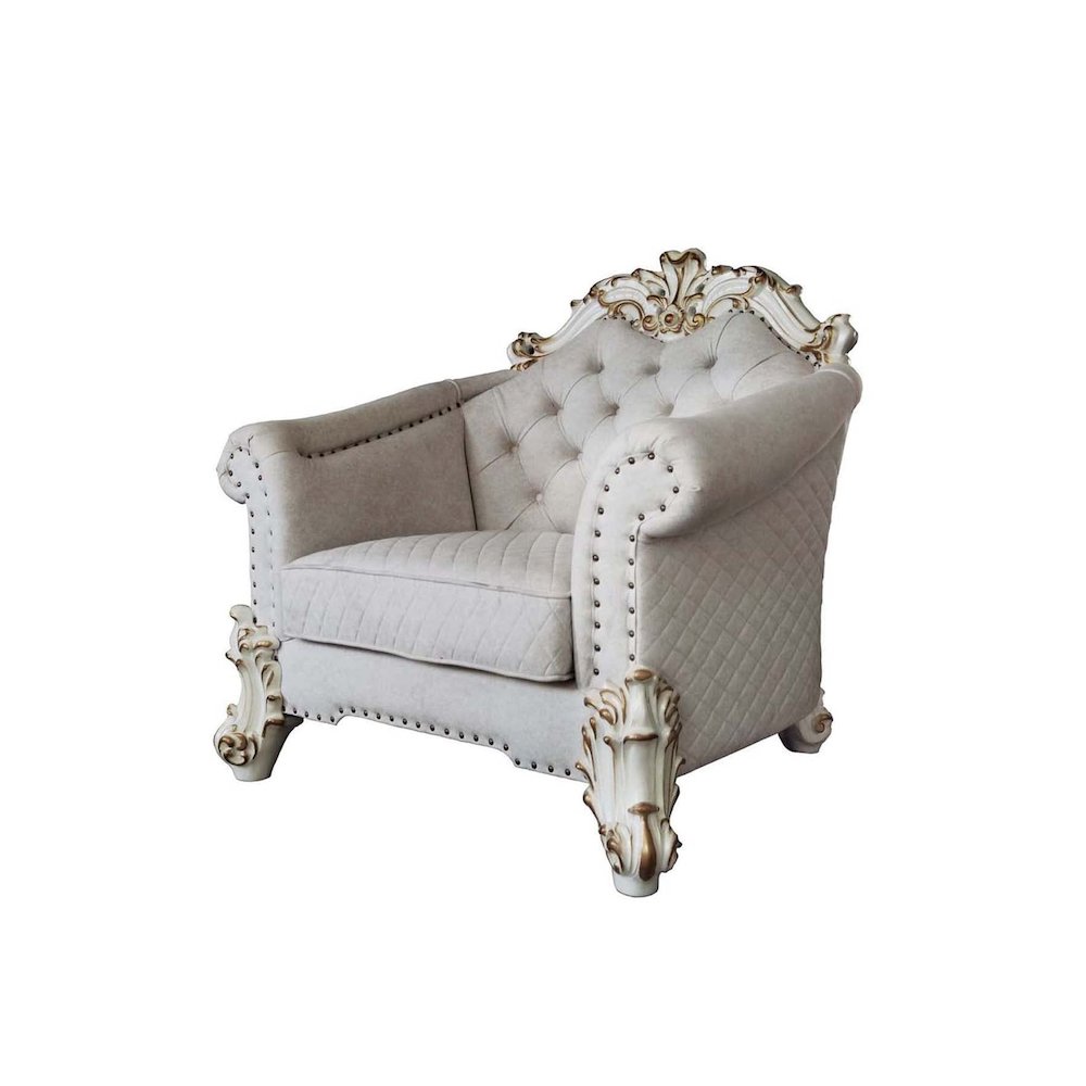 Vendome II Chair w/2 Pillows in Two Tone Ivory Fabric & Antique Pearl Finsih. Picture 1