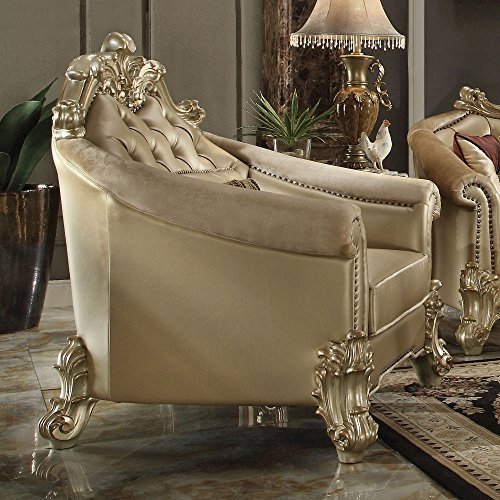Vendome II Chair w/1 Pillow, Bone PU & Gold Patina (53122). Picture 2