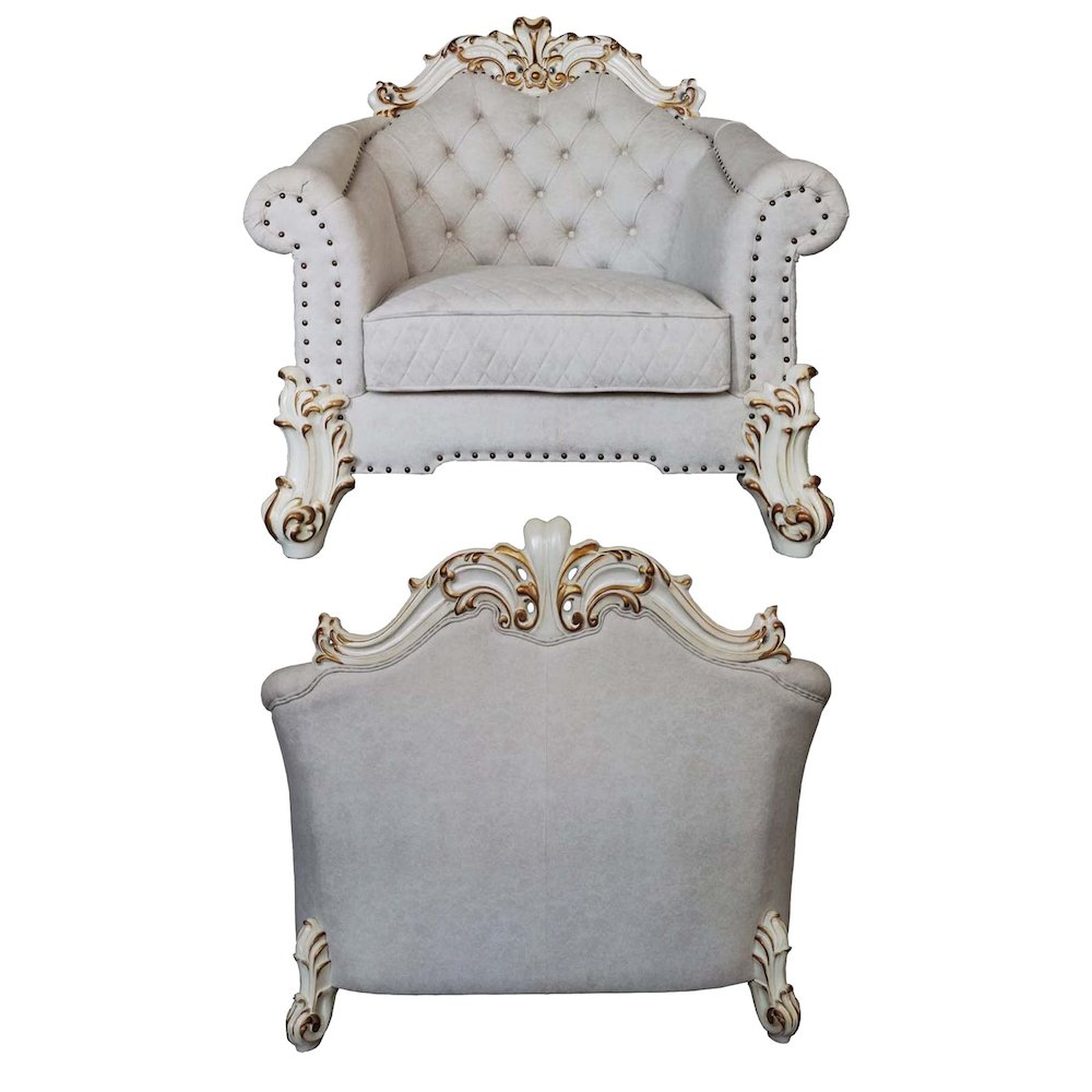 Vendome II Chair w/2 Pillows in Two Tone Ivory Fabric & Antique Pearl Finsih. Picture 4