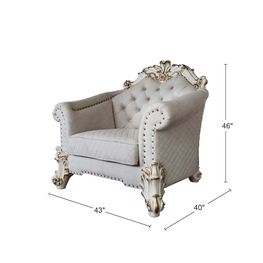 Vendome II Chair w/2 Pillows in Two Tone Ivory Fabric & Antique Pearl Finsih. Picture 3