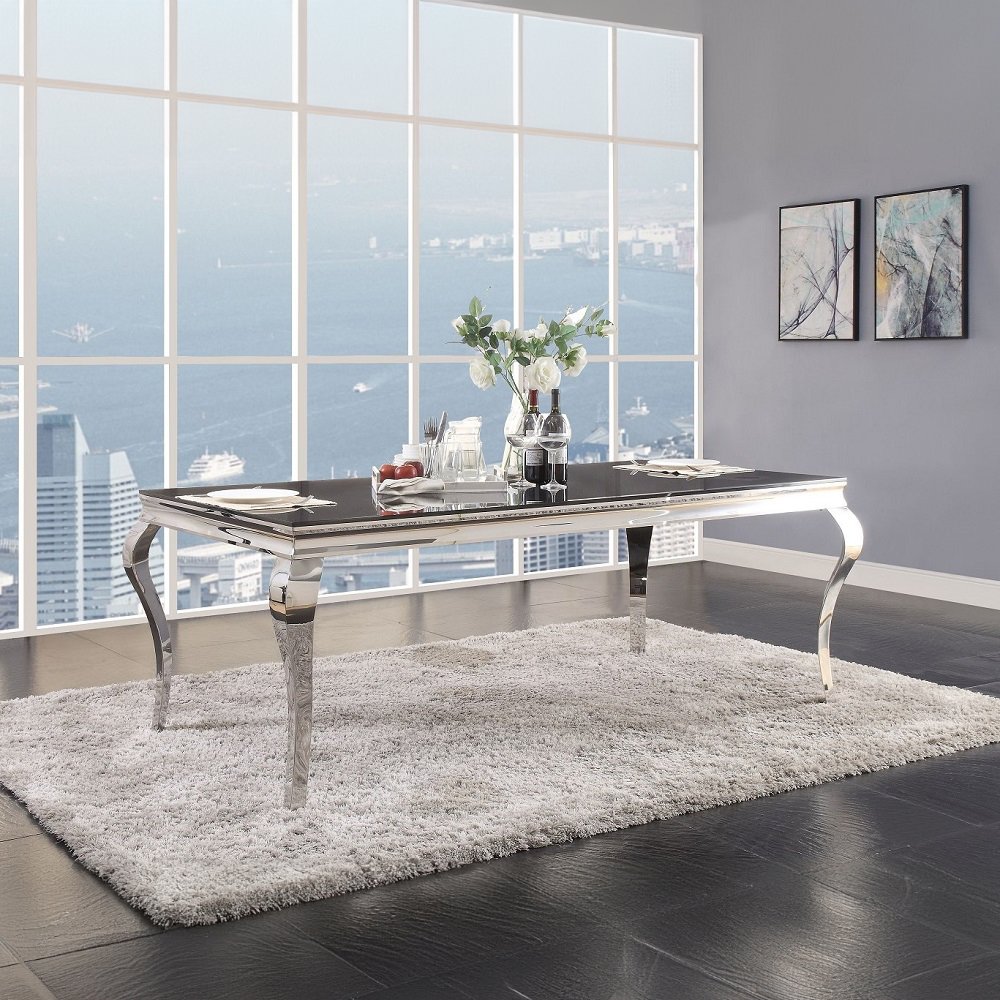 Cyrene Dining Table Stainless Steel & Clear Glass. Picture 1