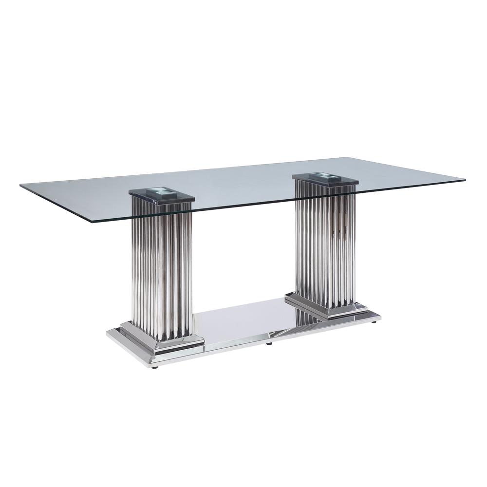 Cyrene Dining Table Stainless Steel & Clear Glass. Picture 6