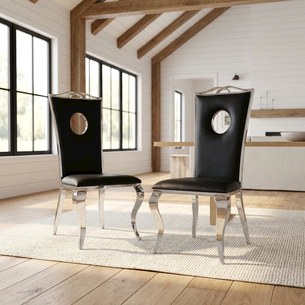 PU Leather Armless Dining Side Chair, Synthetic Leather & Stainless Steel. Picture 2