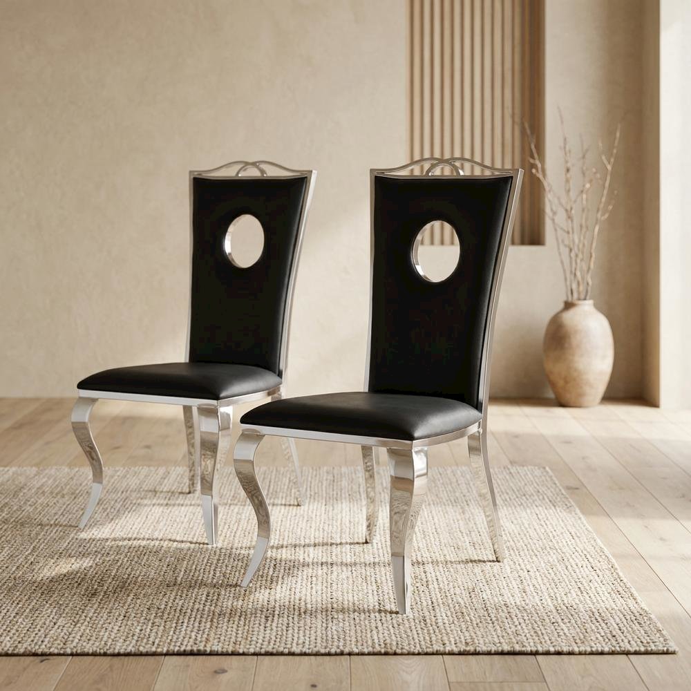 PU Leather Armless Dining Side Chair, Synthetic Leather & Stainless Steel. Picture 3