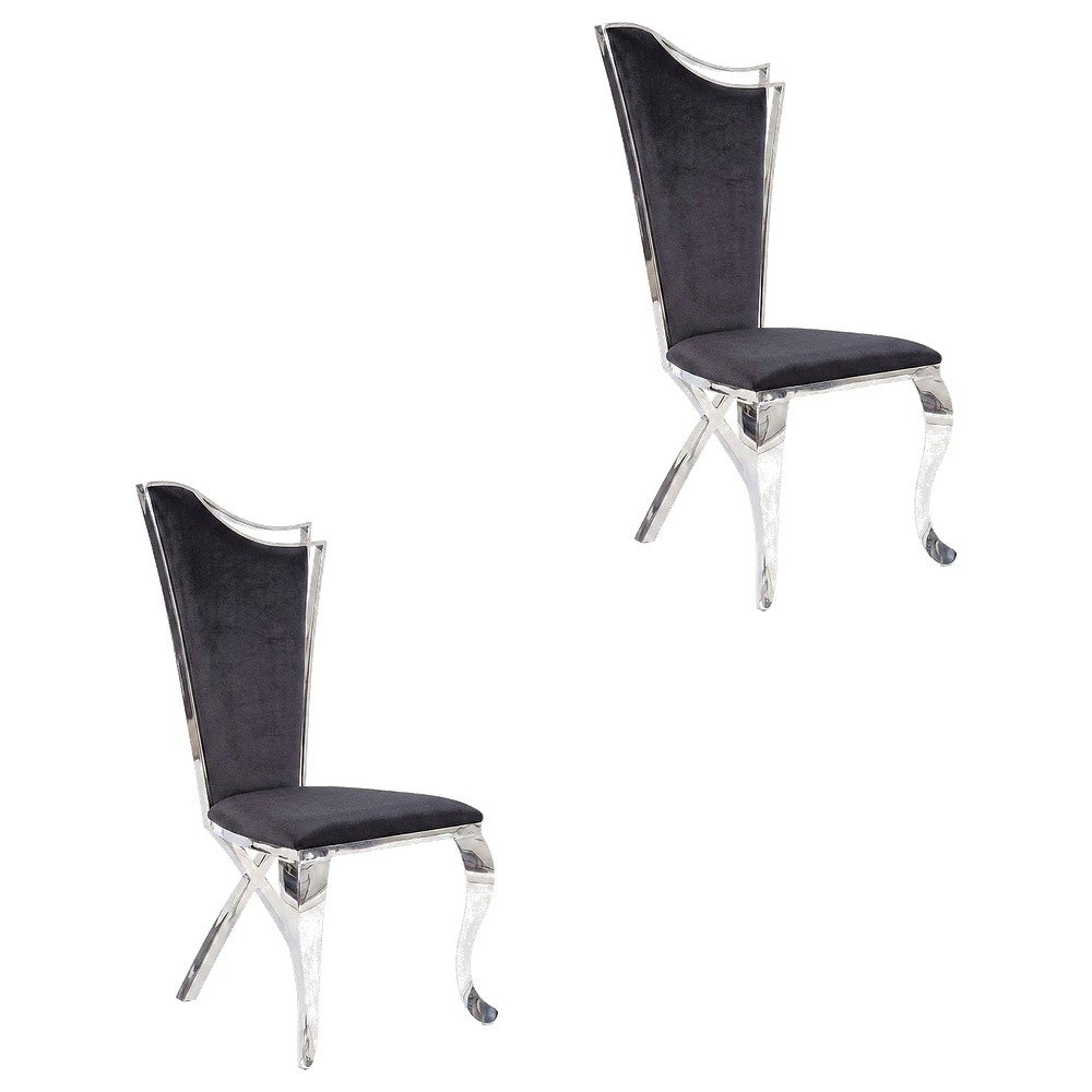 Fabric Armless Glam Dining Side Chair, Fabric & Stainless Steel, Set of 2. Picture 1