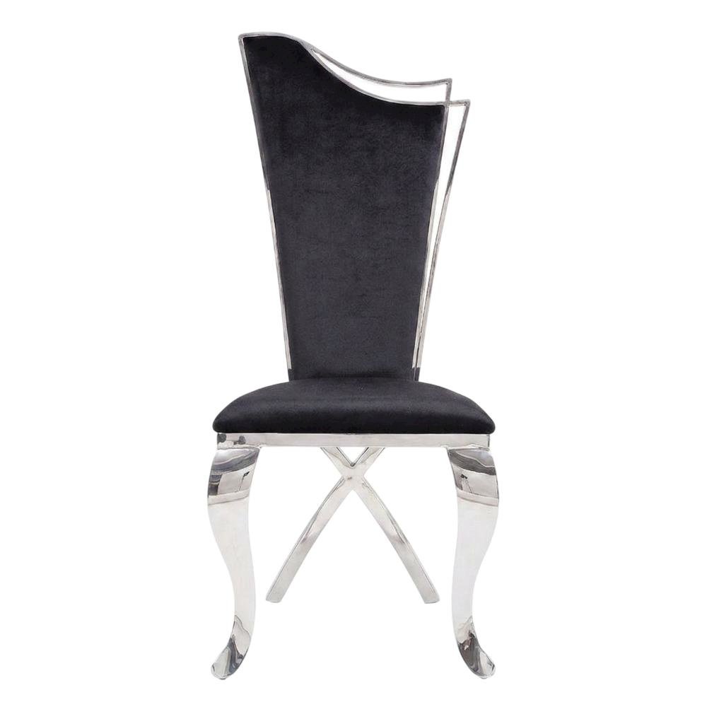 Fabric Armless Glam Dining Side Chair, Fabric & Stainless Steel, Set of 2. Picture 2