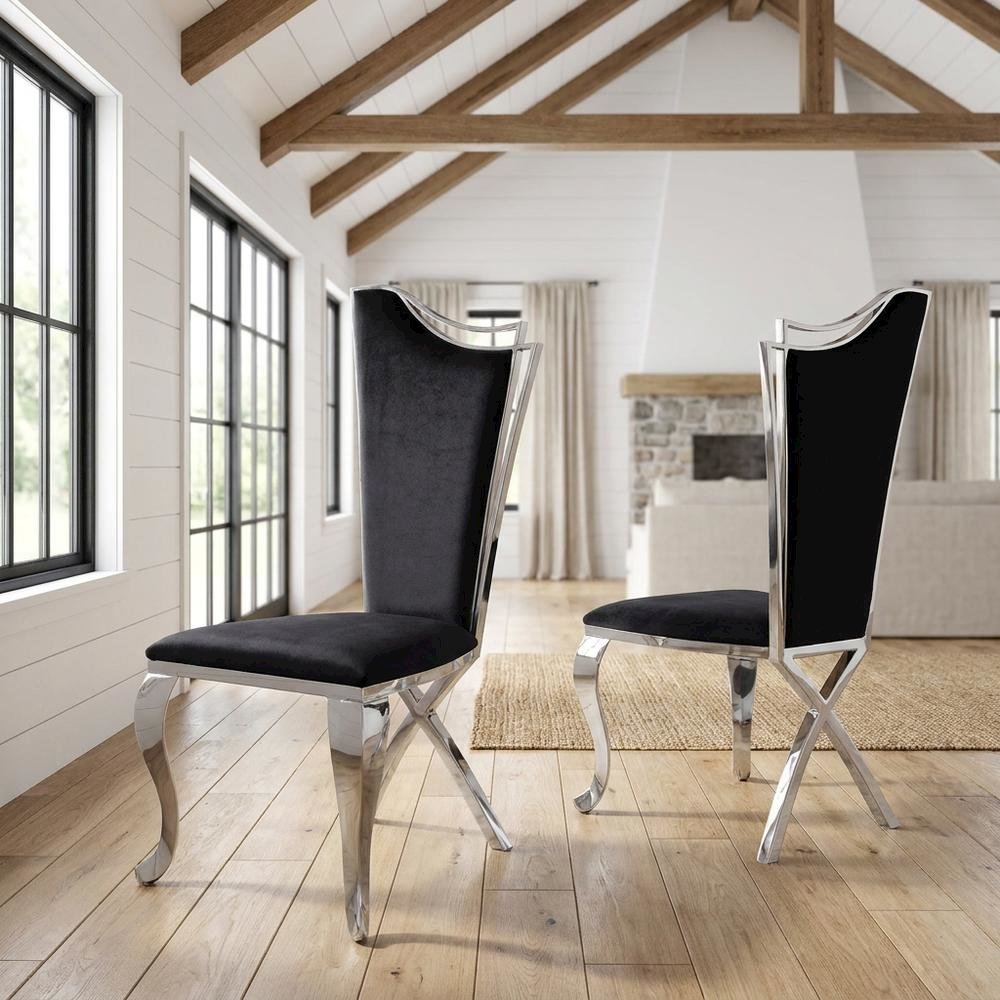 Fabric Armless Glam Dining Side Chair, Fabric & Stainless Steel, Set of 2. Picture 3