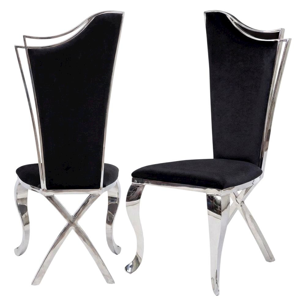 Fabric Armless Glam Dining Side Chair, Fabric & Stainless Steel, Set of 2. Picture 5