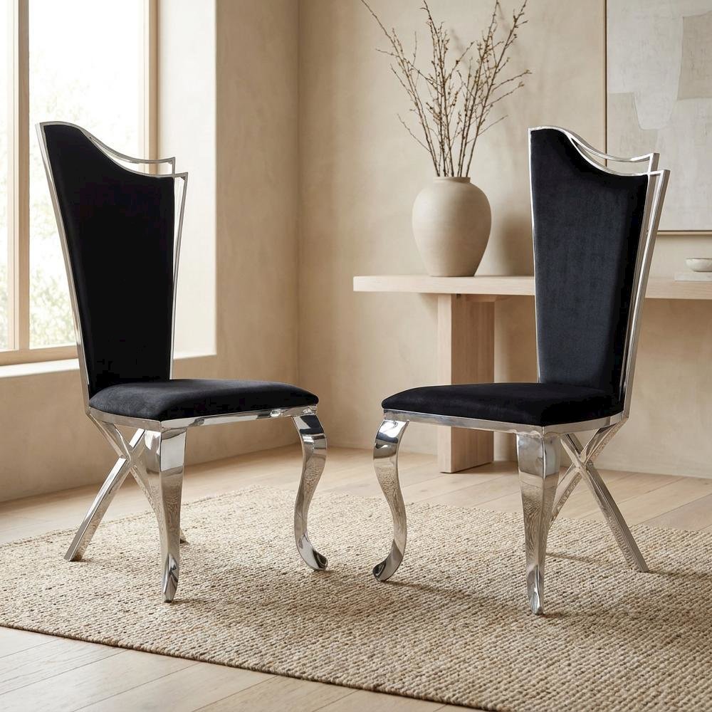 Fabric Armless Glam Dining Side Chair, Fabric & Stainless Steel, Set of 2. Picture 4