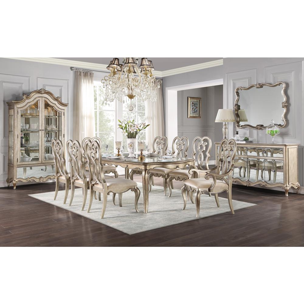 Esteban Side Chair (Set-2) Ivory Velvet & Antique Champagne. Picture 1