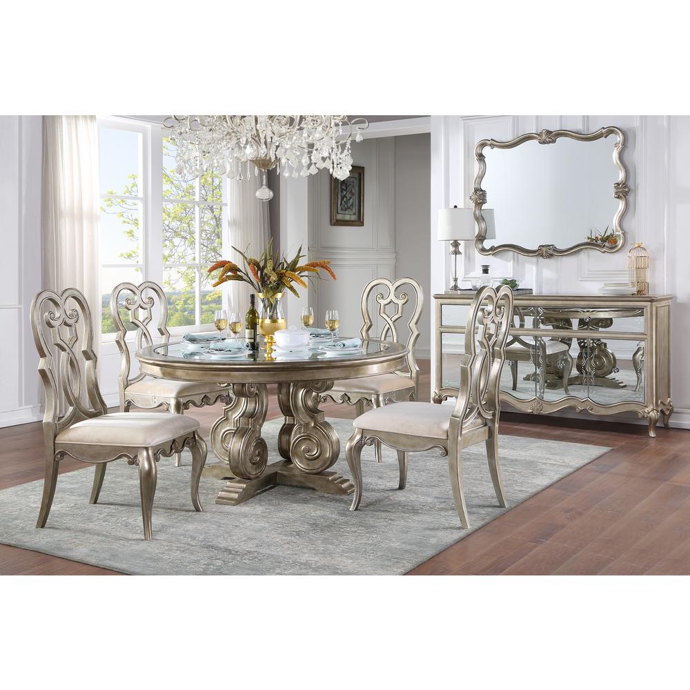 Esteban Side Chair (Set-2) Ivory Velvet & Antique Champagne. Picture 2
