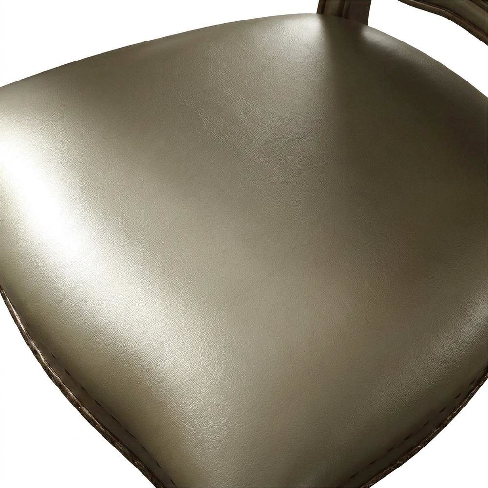 PU Leather Dining Side Chair with Gold Patina Wood Frame, Set of 2, Gold Platina. Picture 7