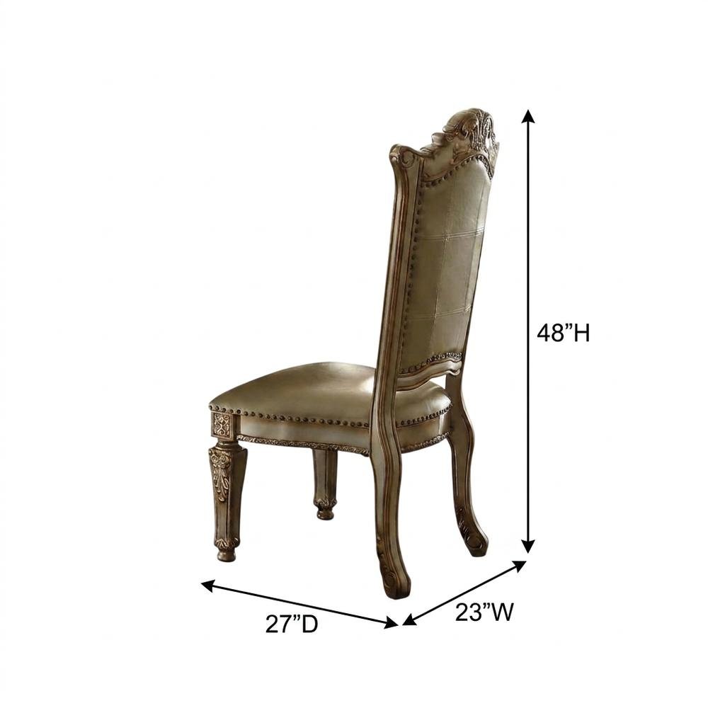 PU Leather Dining Side Chair with Gold Patina Wood Frame, Set of 2, Gold Platina. Picture 6
