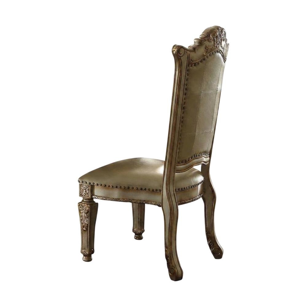 PU Leather Dining Side Chair with Gold Patina Wood Frame, Set of 2, Gold Platina. Picture 5