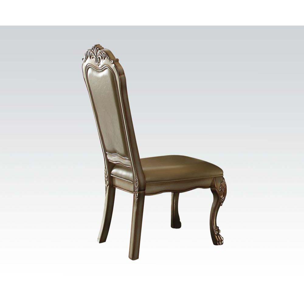 Dresden Side Chair (Set-2) Bone Synthetic Leather/Fabric & Gold Patina. Picture 1