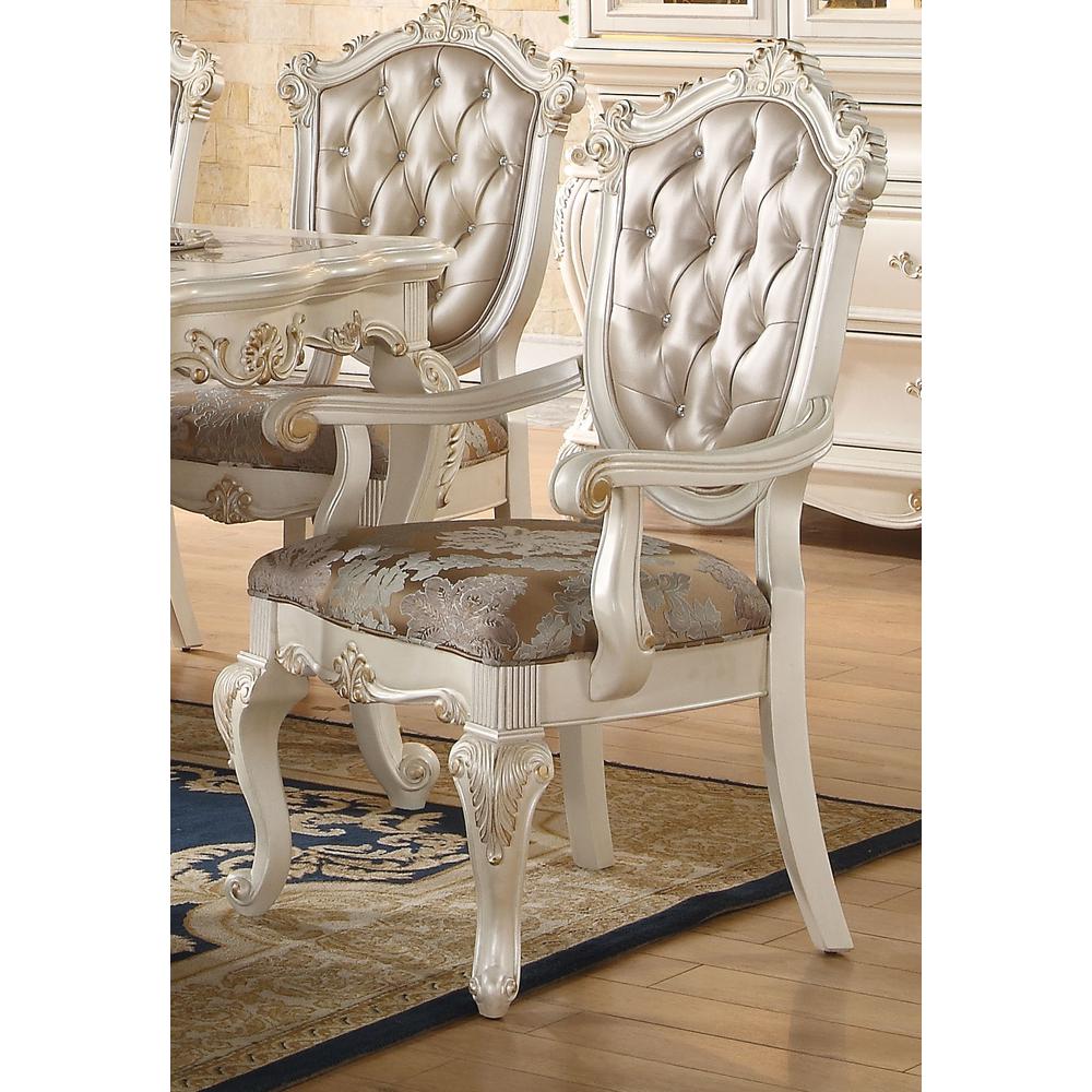 ACME Chantelle Arm Chair (Set-2), Rose Gold PU & Pearl White. Picture 1