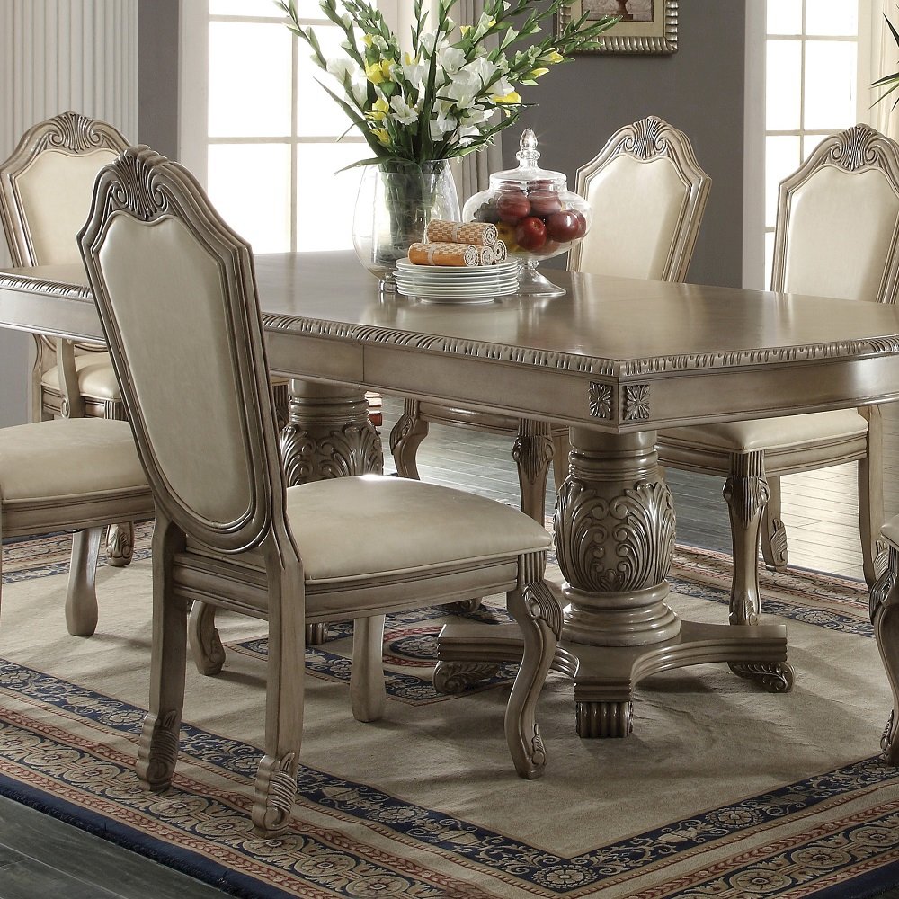 Chateau de Ville Side Chair (Set-2) Synthetic Leather & Antique White. Picture 3