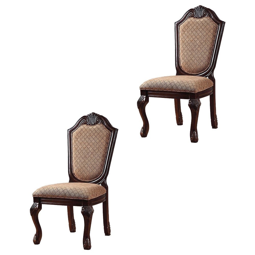 Fabric-Upholstered Rubber Wood Armless Side Chair, Fabric & Espresso, Set of 2. Picture 1