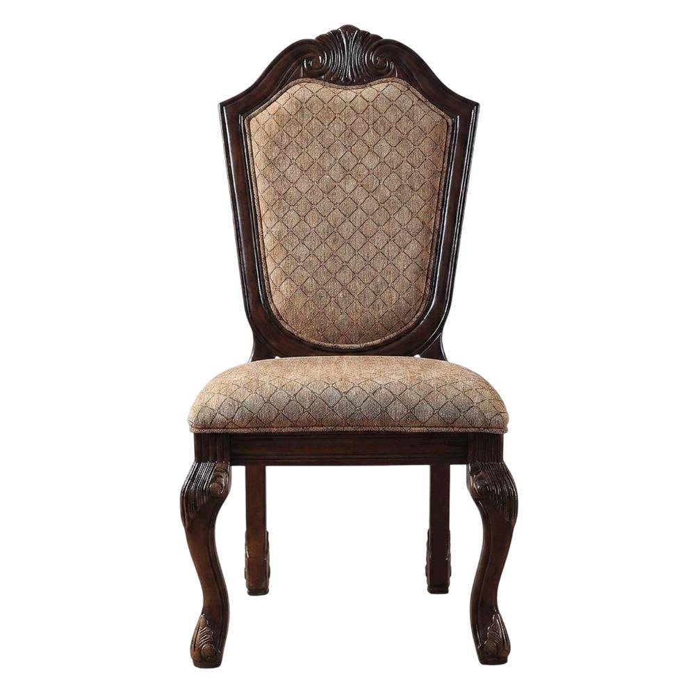 Fabric-Upholstered Rubber Wood Armless Side Chair, Fabric & Espresso, Set of 2. Picture 2