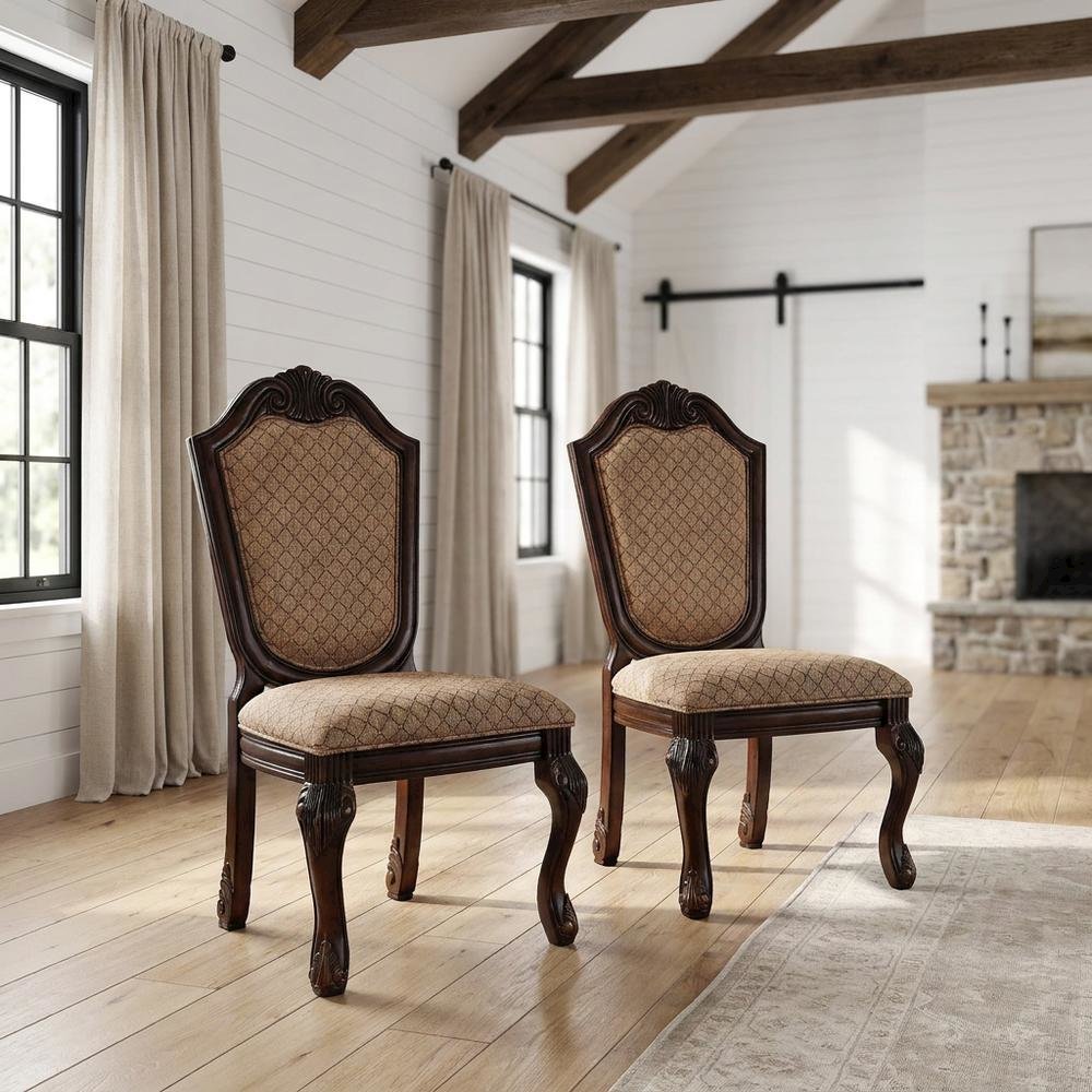 Fabric-Upholstered Rubber Wood Armless Side Chair, Fabric & Espresso, Set of 2. Picture 3