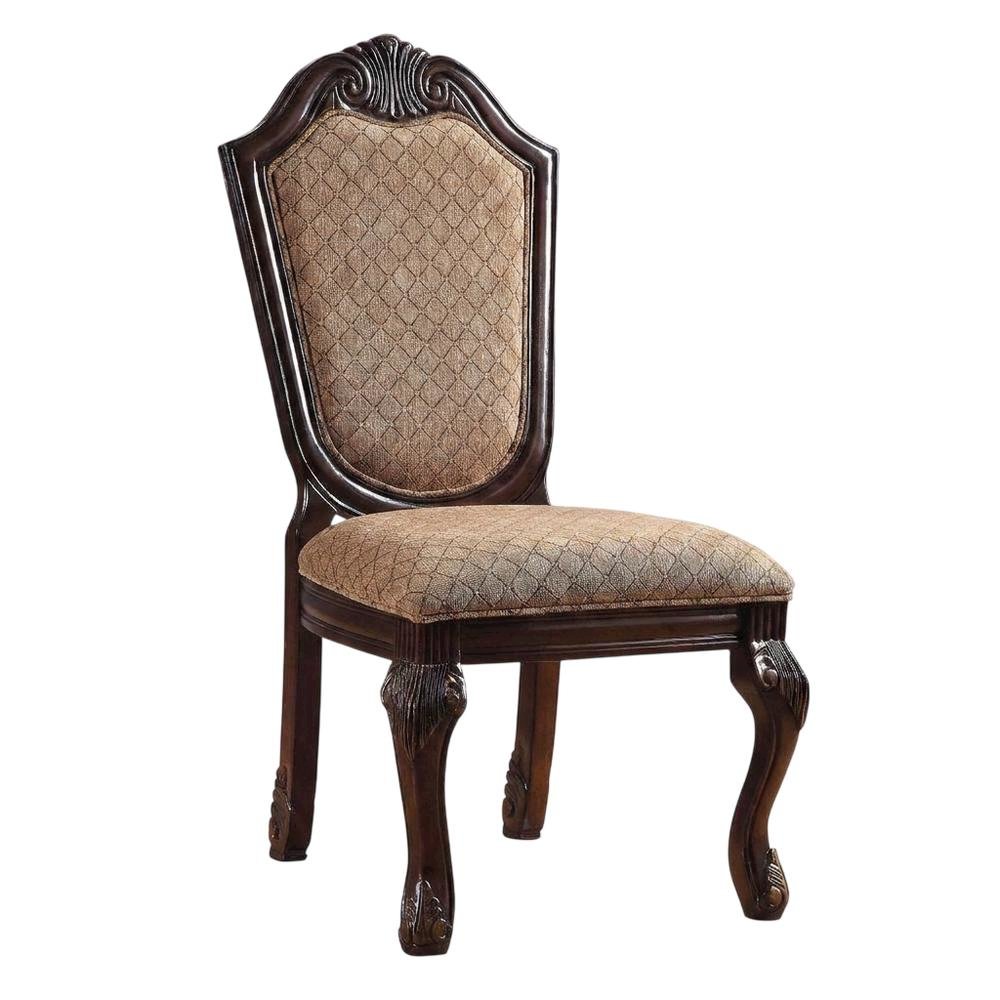 Fabric-Upholstered Rubber Wood Armless Side Chair, Fabric & Espresso, Set of 2. Picture 5