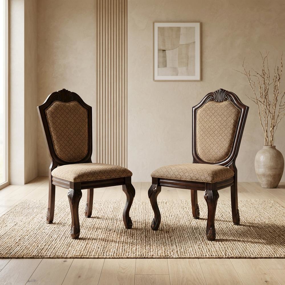 Fabric-Upholstered Rubber Wood Armless Side Chair, Fabric & Espresso, Set of 2. Picture 4