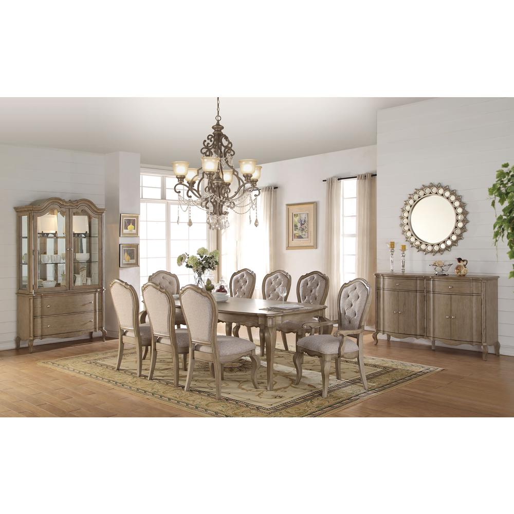 ACME Chelmsford Side Chair (Set-2), Beige Fabric & Antique Taupe. Picture 1