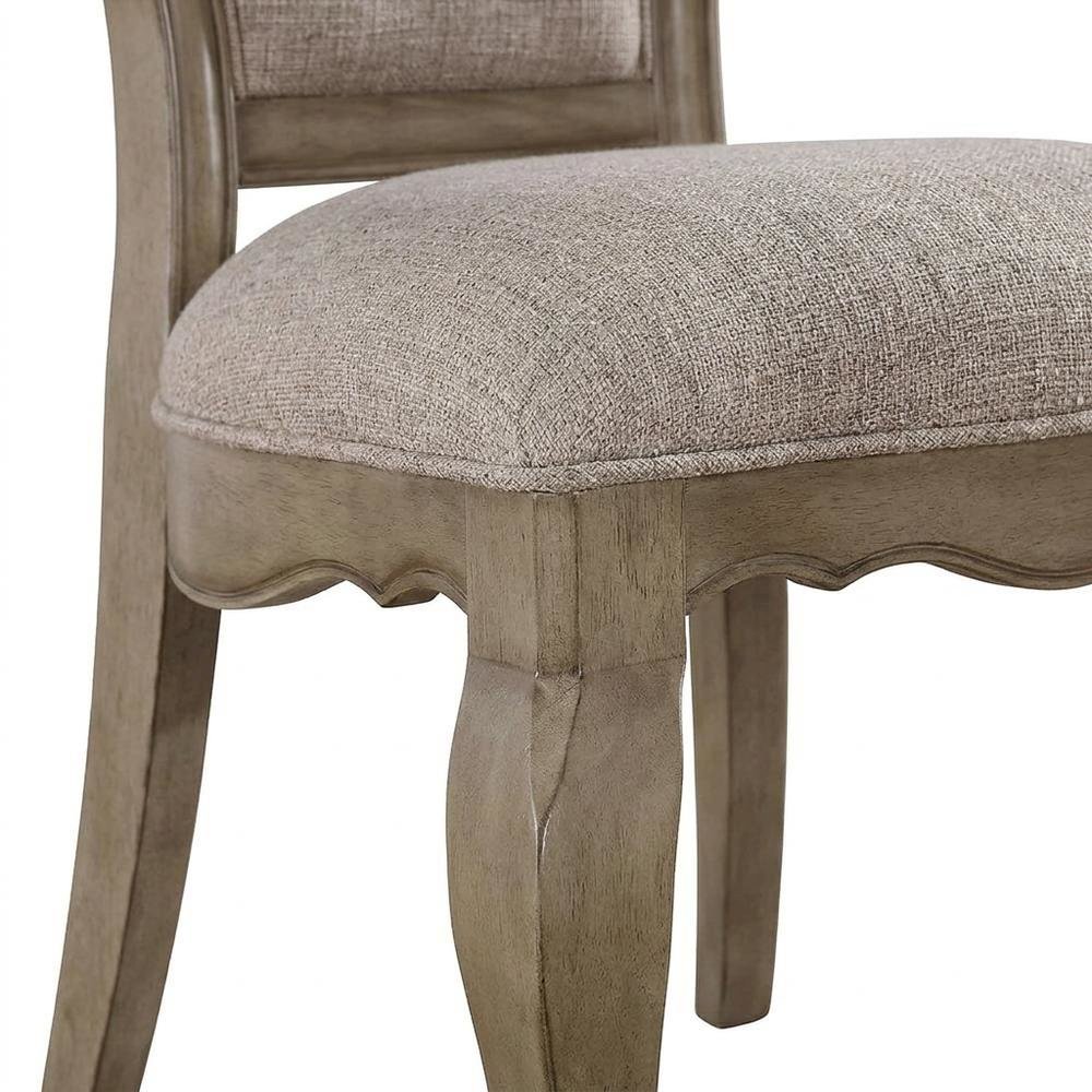 Fabric Dining Chairs with Wood Veneer Frame, Beige Fabric & Antique Taupe, Set of 2. Picture 9