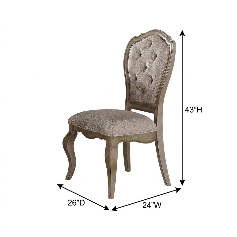 Fabric Dining Chairs with Wood Veneer Frame, Beige Fabric & Antique Taupe, Set of 2. Picture 7