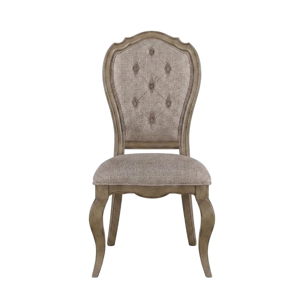 Fabric Dining Chairs with Wood Veneer Frame, Beige Fabric & Antique Taupe, Set of 2. Picture 3