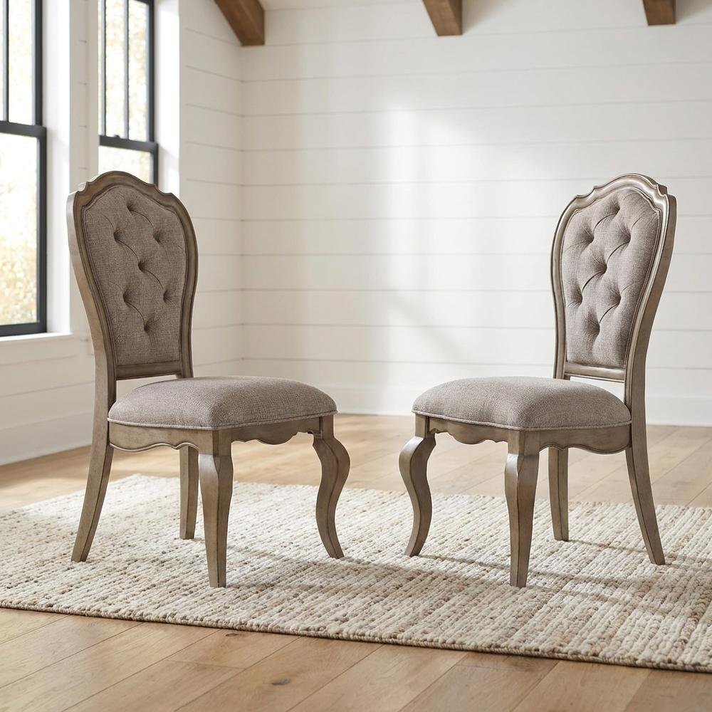 Fabric Dining Chairs with Wood Veneer Frame, Beige Fabric & Antique Taupe, Set of 2. Picture 4