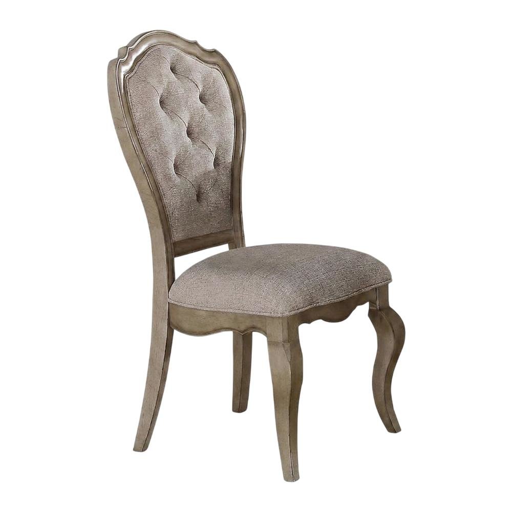 Fabric Dining Chairs with Wood Veneer Frame, Beige Fabric & Antique Taupe, Set of 2. Picture 6