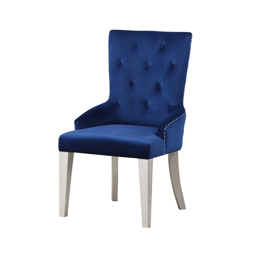 Varian Side Chair (1Pc) Blue Fabric & Antique Platinum. Picture 1