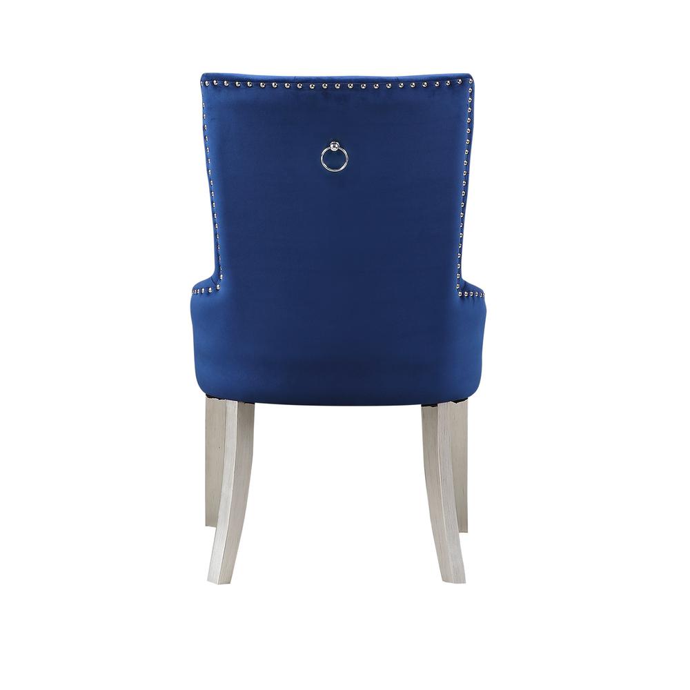 Varian Side Chair (1Pc) Blue Fabric & Antique Platinum. Picture 2
