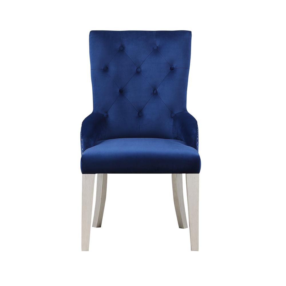 Varian Side Chair (1Pc) Blue Fabric & Antique Platinum. Picture 3
