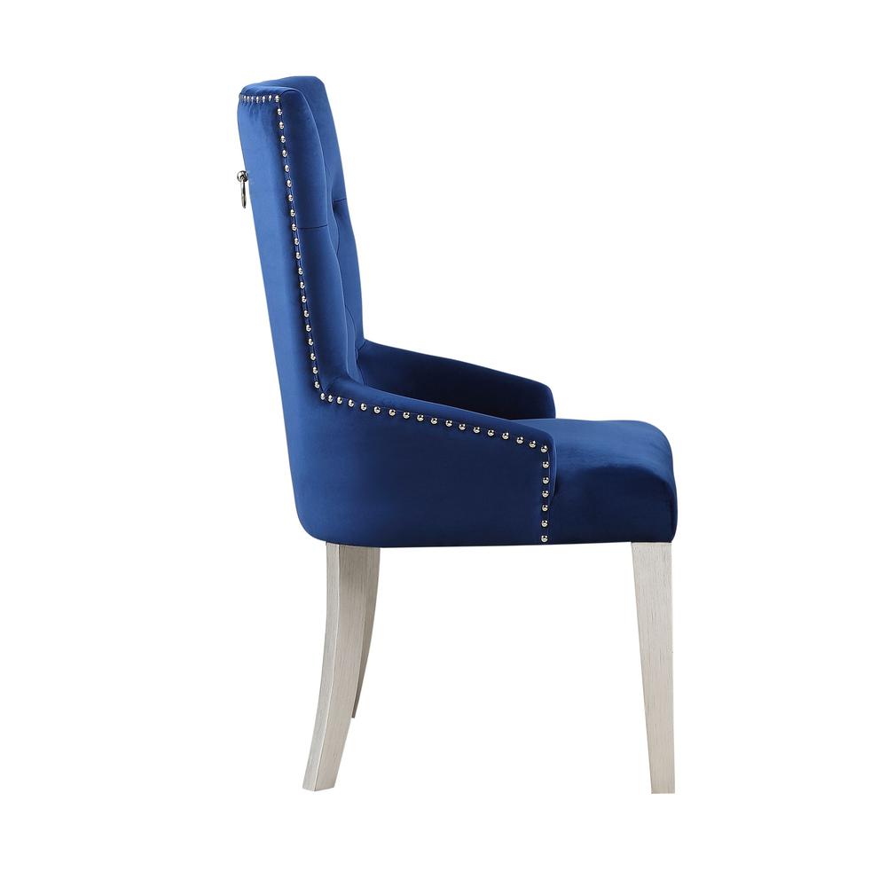 Varian Side Chair (1Pc) Blue Fabric & Antique Platinum. Picture 4