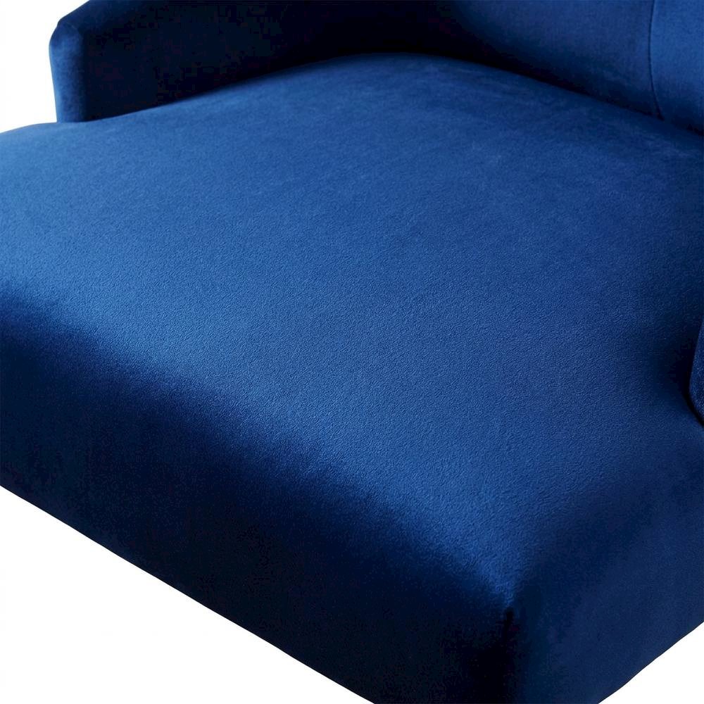 Glam Accent Chair with Mirrored Accents, Blue Fabric & Antique Platinum. Picture 6