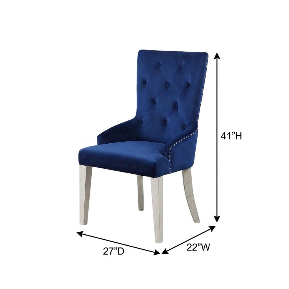 Glam Accent Chair with Mirrored Accents, Blue Fabric & Antique Platinum. Picture 5