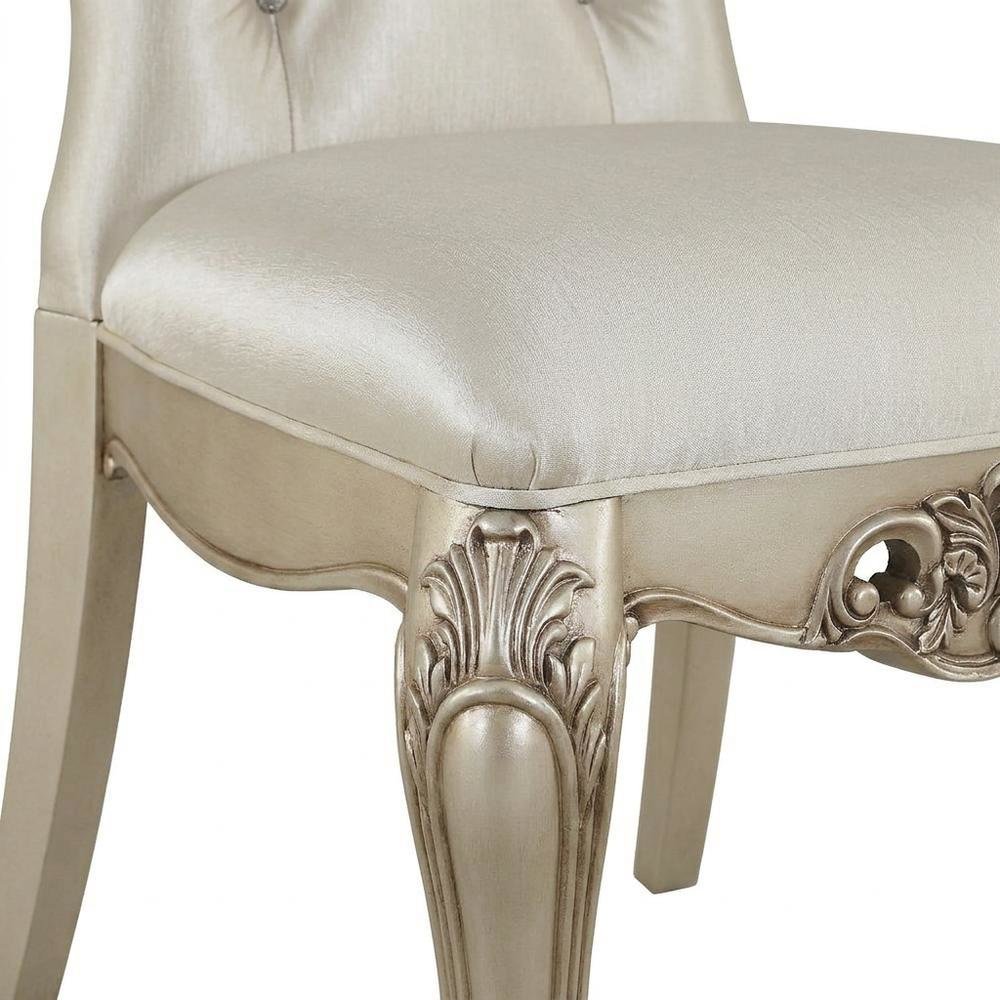 Fabric Accent Dining Chair with Wooden Legs, Cream Fabric & Golden Ivory, Set of 2. Picture 8
