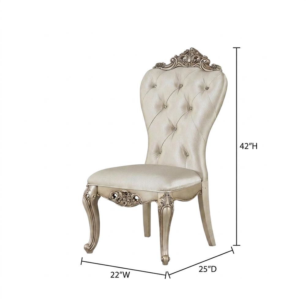 Fabric Accent Dining Chair with Wooden Legs, Cream Fabric & Golden Ivory, Set of 2. Picture 6