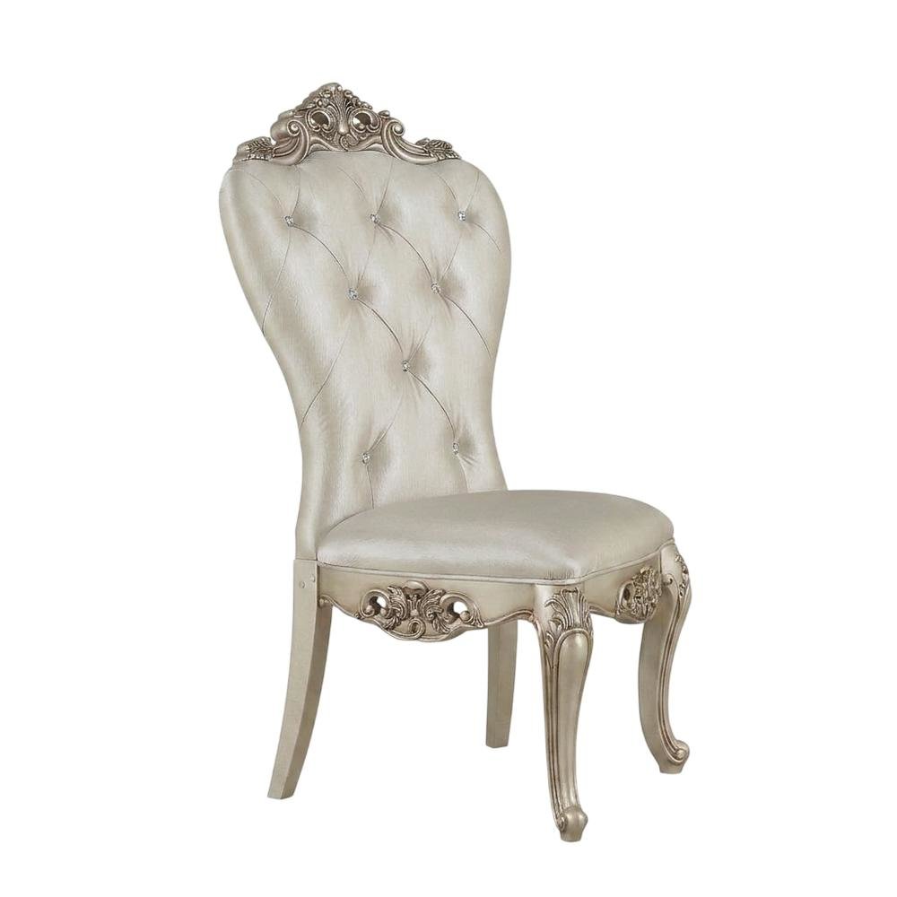 Fabric Accent Dining Chair with Wooden Legs, Cream Fabric & Golden Ivory, Set of 2. Picture 5