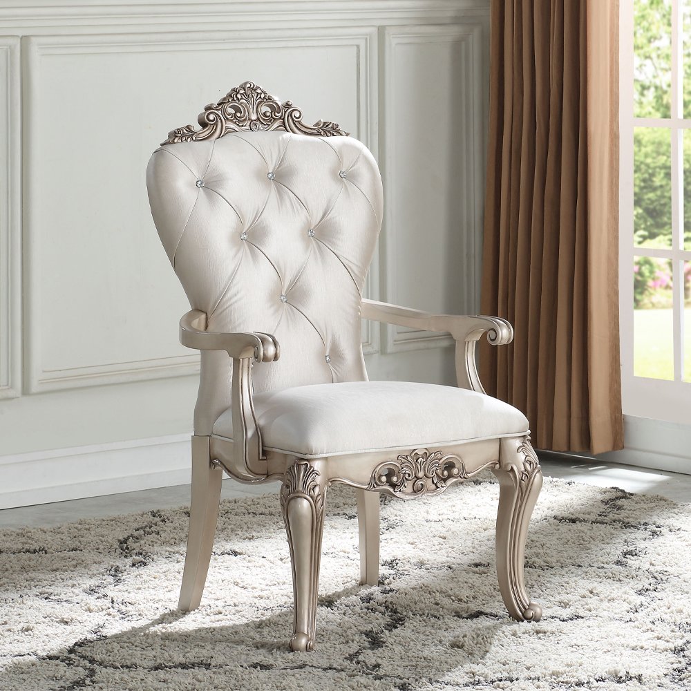 Gorsedd Arm Chair (Set-2) Cream Fabric & Golden Ivory. Picture 1