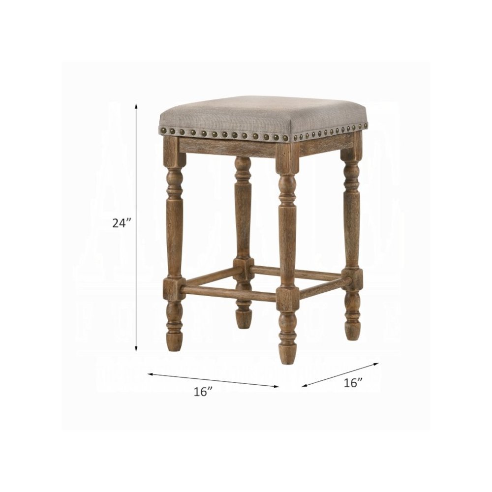 Farsiris Counter Height Stool (Set-2) Beige Fabric & Weathered Oak. Picture 3