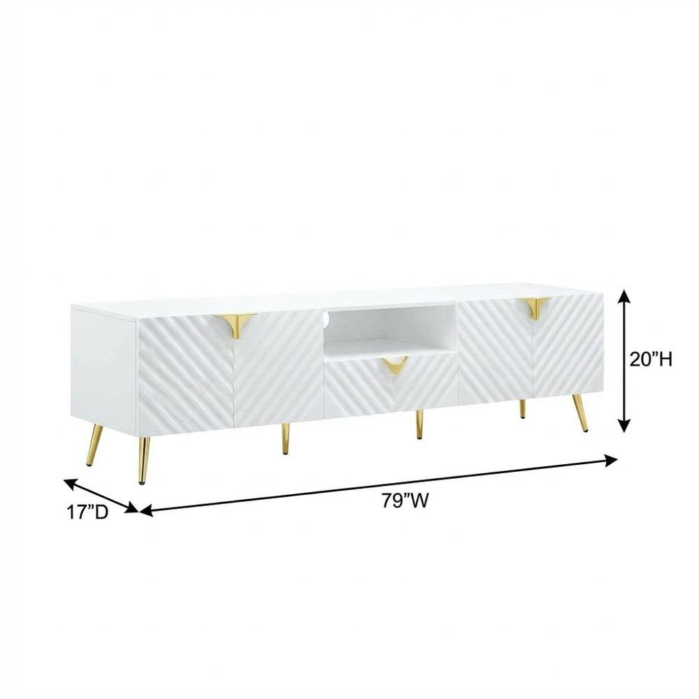 White Gloss Finish TV Stand with Rubberwood and Walnut Veneers for Modern Living. Picture 7